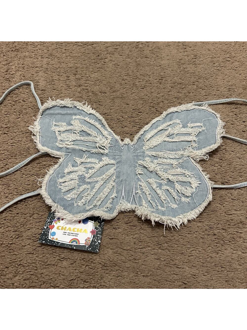 Cha Cha Denim Butterfly Tie Back Top Light Was One Size NWT Festival Mariah